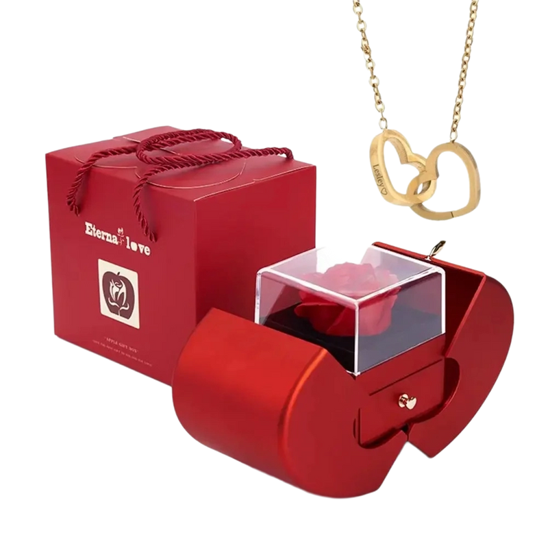 Caixa com Rosa  & Colar Personalizado + Cartão de Brinde! 🎁
