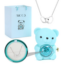 Urso com Rosa Eterna & Colar Gravado com Nomes