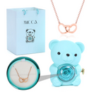 Urso com Rosa Eterna & Colar Gravado com Nomes