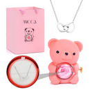 Urso com Rosa Eterna & Colar Gravado com Nomes