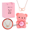 Urso com Rosa Eterna & Colar Gravado com Nomes