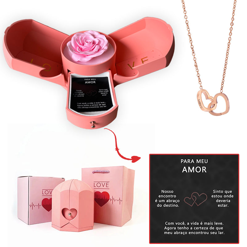 Caixa com Rosa Eterna & Colar Coração Personalizado